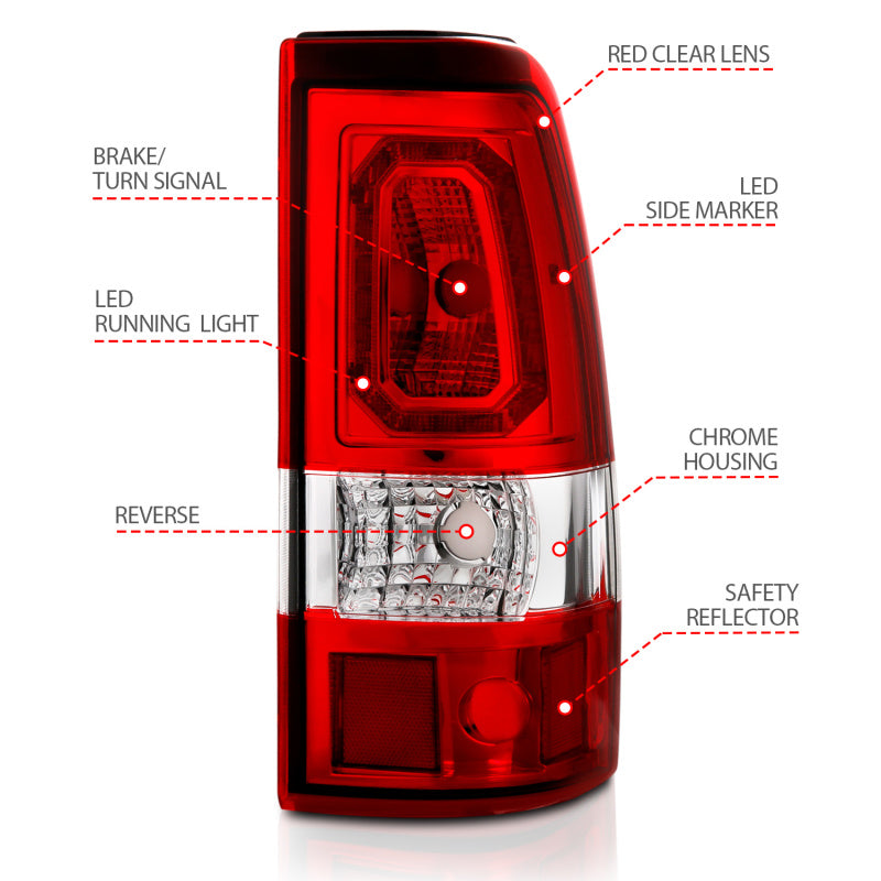 ANZO 2003-2006 Chevy Silverado 1500 LED Taillights Plank Style Chrome With Red/Clear Lens-Tail Lights-Deviate Dezigns (DV8DZ9)