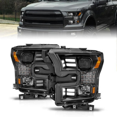ANZO - 2015-2017 FORD F150 PROJECTOR LIGHT WITH BAR STYLE LIGHT BLACK HOUSING / AMBER SEQUENTIAL SIGNAL-Headlights-Deviate Dezigns (DV8DZ9)