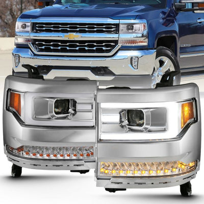 ANZO - 2016-2018 CHEVROLET SILVERADO 1500 FULL LED PROJECTOR PLANK STYLE HEADLIGHTS CHROME WITH SEQUENTIAL TURN SIGNAL-Headlights-Deviate Dezigns (DV8DZ9)
