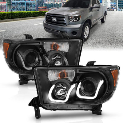 ANZO - 2007-2013 TOYOTA TUNDRA PROJECTOR HEADLIGHTS IN BLACK HOUSING WITH U-BAR STYLE LIGHT WITH AMBER REFLECTOR-Headlights-Deviate Dezigns (DV8DZ9)