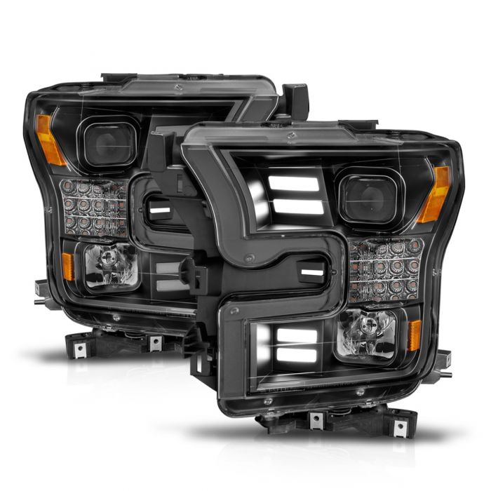 ANZO - 2015-2017 FORD F150 PROJECTOR LIGHT WITH BAR STYLE LIGHT BLACK HOUSING / AMBER SEQUENTIAL SIGNAL-Headlights-Deviate Dezigns (DV8DZ9)