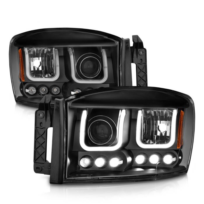 ANZO - 2006-2008 DODGE RAM 1500/2500/3500 PROJECTOR HEADLIGHTS WITH U-BAR BLACK HOUSING-Headlights-Deviate Dezigns (DV8DZ9)