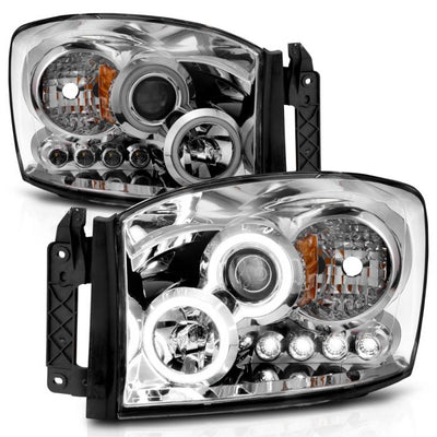 ANZO - 2006-2008 DODGE RAM 1500/2500/3500 PROJECTOR HEADLIGHTS CHROME WITH RX HALO-Headlights-Deviate Dezigns (DV8DZ9)