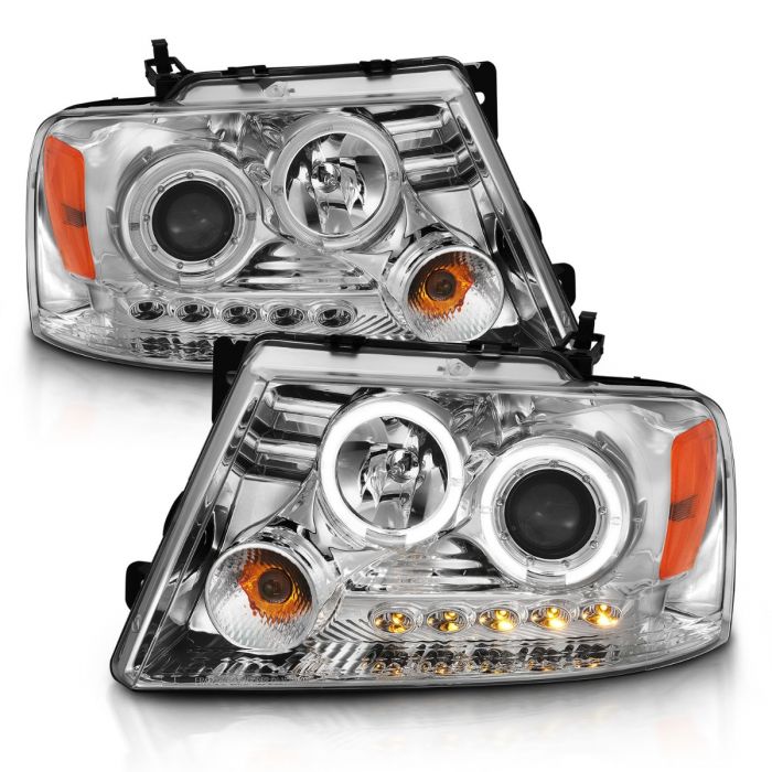 ANZO - 2004-2008 FORD F150 PROJECTOR HEADLIGHTS CHROME 2 HALOS & LED-Headlights-Deviate Dezigns (DV8DZ9)