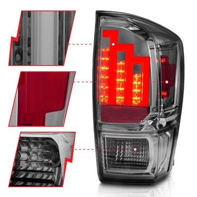 ANZO - 2016-2022 TOYOTA TACOMA FULL LED TAILLIGHTS WITH CHROME HOUSING SMOKE LENS-Tail Lights-Deviate Dezigns (DV8DZ9)