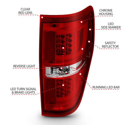 ANZO - 2009-2014 FORD F150 TAILLIGHTS G2 CHROME RED/CLEAR LENS-Tail Lights-Deviate Dezigns (DV8DZ9)