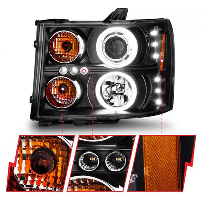 ANZO - 2007-2013 GMC SIERRA 1500/2500HD/3500HD PROJECTOR HEADLIGHT BLACK WITH RX HALO-Headlights-Deviate Dezigns (DV8DZ9)