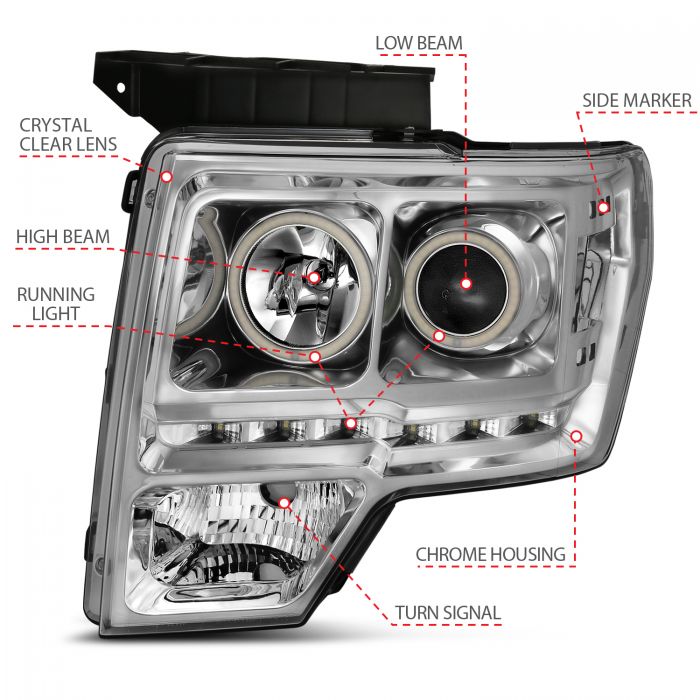 ANZO - 2009-2014 FORD F150 PROJECTOR HEADLIGHTS G2 WITH RX HALO CHROME-Headlights-Deviate Dezigns (DV8DZ9)