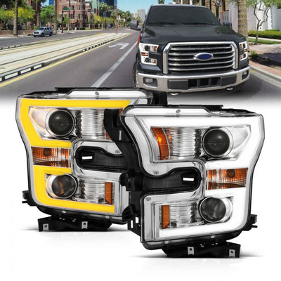 ANZO - 2015-2017 FORD F150 PROJECTOR PLANK STYLE SWITCHBACK HEADLIGHT WITH CHROME HOUSING-Headlights-Deviate Dezigns (DV8DZ9)