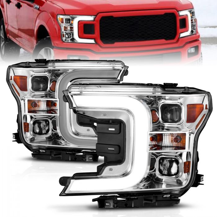 ANZO - 2018-2020 FORD F150 C-BAR PROJECTOR SWITCHBACK HEADLIGHTS CHROM ...