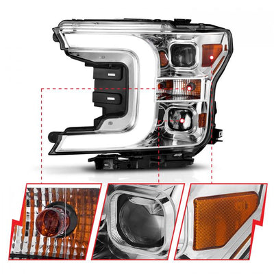 ANZO - 2018-2020 FORD F150 C-BAR PROJECTOR SWITCHBACK HEADLIGHTS CHROME-Headlights-Deviate Dezigns (DV8DZ9)