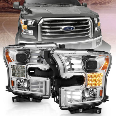 ANZO - 2015-2017 FORD F150 PROJECTOR HEADLIGHTS CHROME HOUSING WITH LED STYLE LIGHT BAR-Headlights-Deviate Dezigns (DV8DZ9)