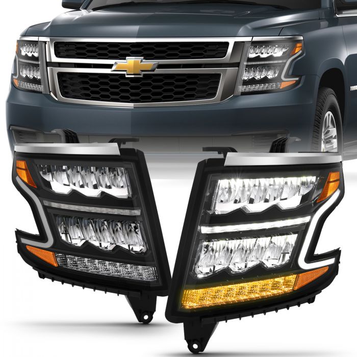 ANZO - 2015-2020 CHEVROLET TAHOE/SUBURBAN LED CRYSTAL PLANK STYLE HEADLIGHT BLACK WITH SEQUENTIAL SIGNAL-Headlights-Deviate Dezigns (DV8DZ9)