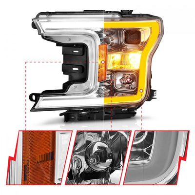 ANZO - 2018-2020 FORD F150 PROJECTOR PLANK STYLE SWITCHBACK HEADLIGHTS CHROME-Headlights-Deviate Dezigns (DV8DZ9)