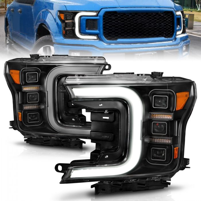 ANZO - 2018-2020 FORD F150 FULL LED C-BAR PROJECTOR HEADLIGHTS BLACK WITH SEQUENTIAL SIGNAL-Headlights-Deviate Dezigns (DV8DZ9)