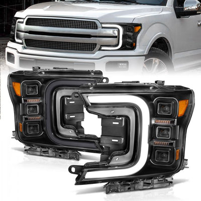 ANZO - 2018-2020 FORD F150 FULL LED SMOKE C-BAR PROJECTOR HEADLIGHTS BLACK WITH SEQUENTIAL SIGNAL-Headlights-Deviate Dezigns (DV8DZ9)