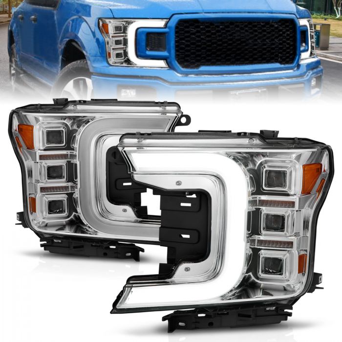 ANZO - 2018-2020 FORD F150 FULL LED C-BAR PROJECTOR HEADLIGHTS CHROME WITH SEQUENTIAL SIGNAL-Headlights-Deviate Dezigns (DV8DZ9)