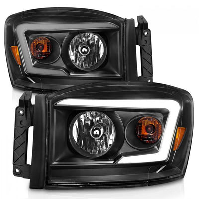 ANZO - 2006-2008 DODGE RAM 1500/2500/3500 CRYSTAL HEADLIGHTS BLACK WITH C LIGHT BAR AMBER-Headlights-Deviate Dezigns (DV8DZ9)