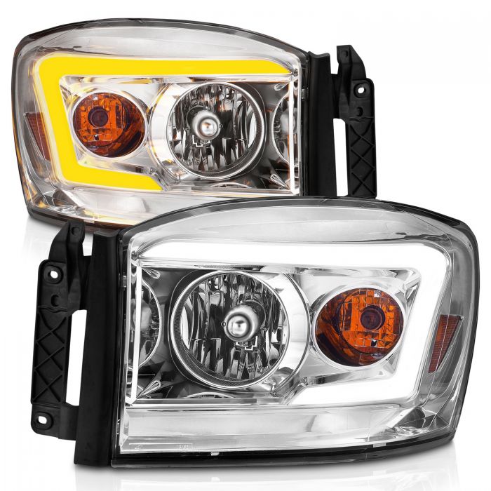 ANZO - 2006-2008 DODGE RAM 1500/2500/3500 SWITCHBACK CRYSTAL HEADLIGHT WITH C LIGHT BAR CHROME CLEAR-Headlights-Deviate Dezigns (DV8DZ9)