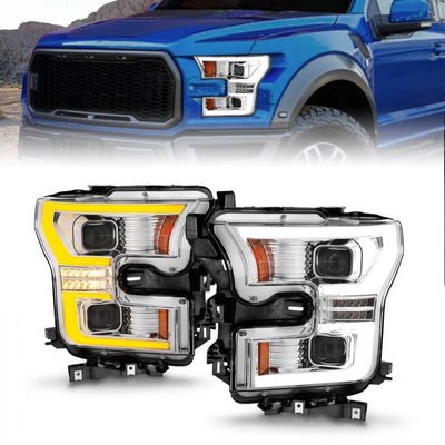 ANZO - 2015-2017 FORD F150 FULL LED PROJECTOR HEADLIGHTS CHROME HOUSING WITH SWITCHBACK LIGHT BAR-Headlights-Deviate Dezigns (DV8DZ9)