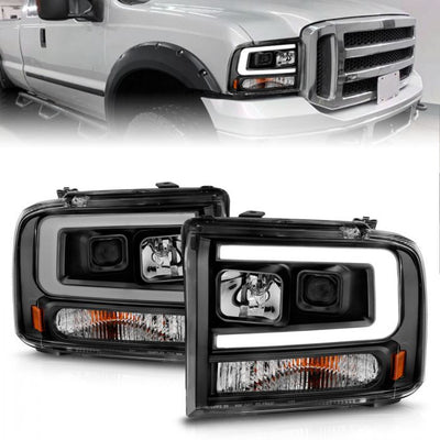 ANZO - 2005-2007 FORD SUPER DUTY PLANK STYLE PROJECTOR HEADLIGHTS BLACK HOUSING WITH AMBER-Headlights-Deviate Dezigns (DV8DZ9)