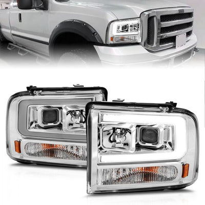 ANZO - 2005-2007 FORD SUPER DUTY PLANK STYLE PROJECTOR HEADLIGHTS CHROME HOUSING WITH AMBER-Headlights-Deviate Dezigns (DV8DZ9)