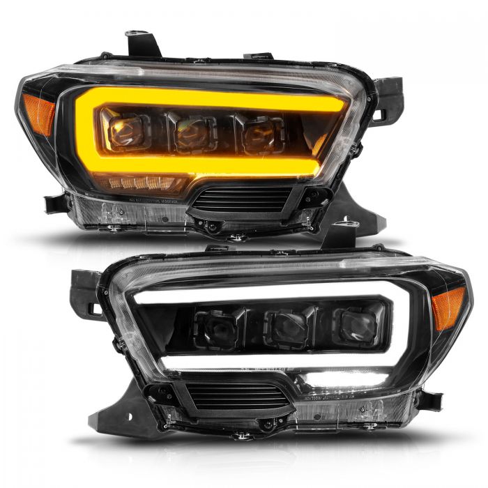 ANZO - 2016-2022 TOYOTA TACOMA BLACK FULL LED PROJECTOR PLANK STYLE HEADLIGHTS WITH INITIATION FEATURE & SEQUENTIAL-Headlights-Deviate Dezigns (DV8DZ9)