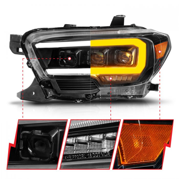 ANZO - 2016-2022 TOYOTA TACOMA BLACK FULL LED PROJECTOR PLANK STYLE HEADLIGHTS WITH INITIATION FEATURE & SEQUENTIAL-Headlights-Deviate Dezigns (DV8DZ9)