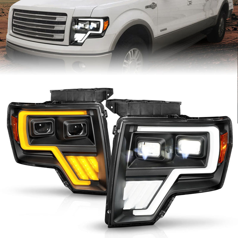 ANZO - 2009-2014 FORD F-150 FULL LED PROJECTOR HEADLIGHTS BLACK HOUSING SEQUENTIAL LIGHT BAR W/ INITIATION FEATURE-Headlights-Deviate Dezigns (DV8DZ9)