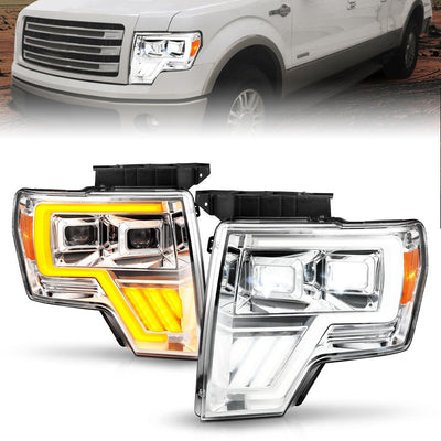 ANZO - 2009-2014 FORD F-150 FULL LED PROJECTOR HEADLIGHTS CHROME HOUSING SEQUENTIAL LIGHT BAR W/ INITIATION FEATURE-Headlights-Deviate Dezigns (DV8DZ9)