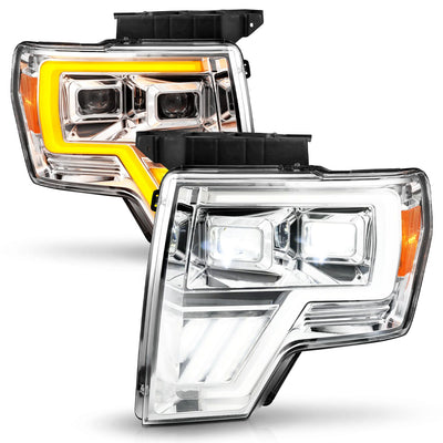 ANZO - 2009-2014 FORD F-150 FULL LED PROJECTOR HEADLIGHTS CHROME HOUSING SEQUENTIAL LIGHT BAR W/ INITIATION FEATURE-Headlights-Deviate Dezigns (DV8DZ9)