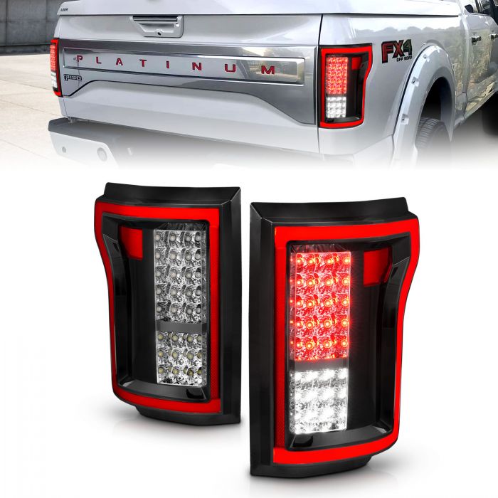 ANZO - 2015-2017 FORD F150 TAILLIGHTS FULL LED BLACK/CHROME CLEAR LENS-Tail Lights-Deviate Dezigns (DV8DZ9)