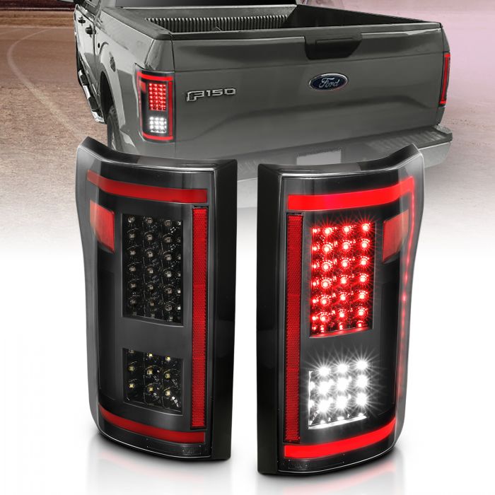 ANZO - 2015-2017 FORD F150 TAILLIGHTS FULL LED SEQUENTIAL SIGNAL BLACK CLEAR-Tail Lights-Deviate Dezigns (DV8DZ9)