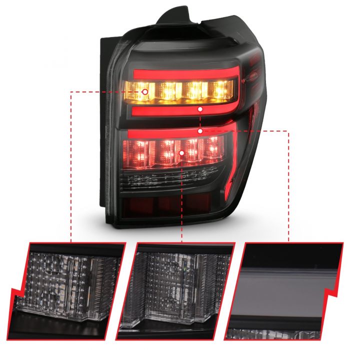 ANZO - 2014-2022 TOYOTA 4RUNNER TAILLIGHTS BLACK HOUSING SMOKE LENS RED LIGHT BAR WITH SEQUENTIAL-Tail Lights-Deviate Dezigns (DV8DZ9)