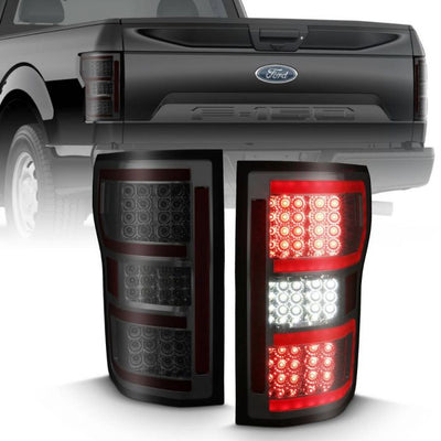 ANZO - 2018-2020 FORD F150 TAILLIGHTS SMOKE RED LIGHT BAR WITH SEQUENTIAL-Tail Lights-Deviate Dezigns (DV8DZ9)
