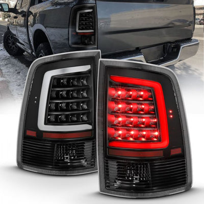 ANZO - 2009-2018 DODGE RAM 1500/2500/3500 LED TAILLIGHTS BLACK CLEAR WITH C LIGHT BAR-Tail Lights-Deviate Dezigns (DV8DZ9)