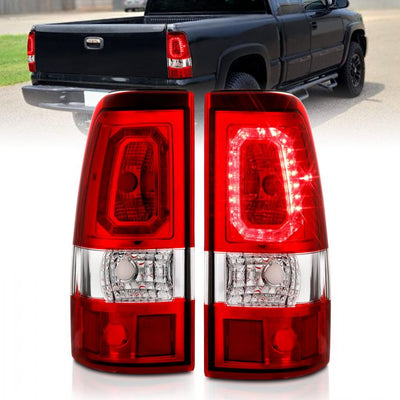ANZO - 1999-2002 CHEVROLET SILVERADO 1500/2500/3500 LED TAILLIGHTS PLANK STYLE CHROME WITH RED/CLEAR LENS-Tail Lights-Deviate Dezigns (DV8DZ9)
