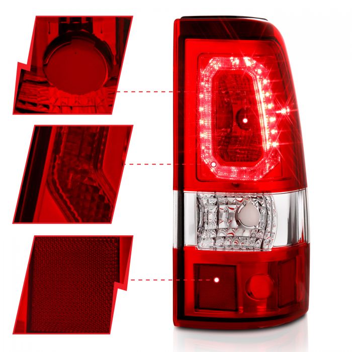 ANZO - 1999-2002 CHEVROLET SILVERADO 1500/2500/3500 LED TAILLIGHTS PLANK STYLE CHROME WITH RED/CLEAR LENS-Tail Lights-Deviate Dezigns (DV8DZ9)