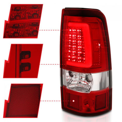 ANZO - 1999-2002 CHEVROLET SILVERADO 1500/2500/3500 CLASSIC 07 LED TAILLIGHTS PLANK STYLE CHROME RED/CLEAR LENS-Tail Lights-Deviate Dezigns (DV8DZ9)