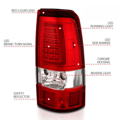 ANZO - 1999-2002 CHEVROLET SILVERADO 1500/2500/3500 CLASSIC 07 LED TAILLIGHTS PLANK STYLE CHROME RED/CLEAR LENS-Tail Lights-Deviate Dezigns (DV8DZ9)