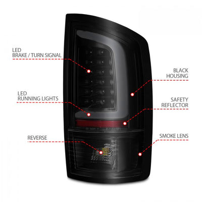 ANZO - 2002-2005 DODGE RAM 1500/2500/3500 LED C LIGHT BAR TAILLIGHT BLACK SMOKE LENS-Tail Lights-Deviate Dezigns (DV8DZ9)