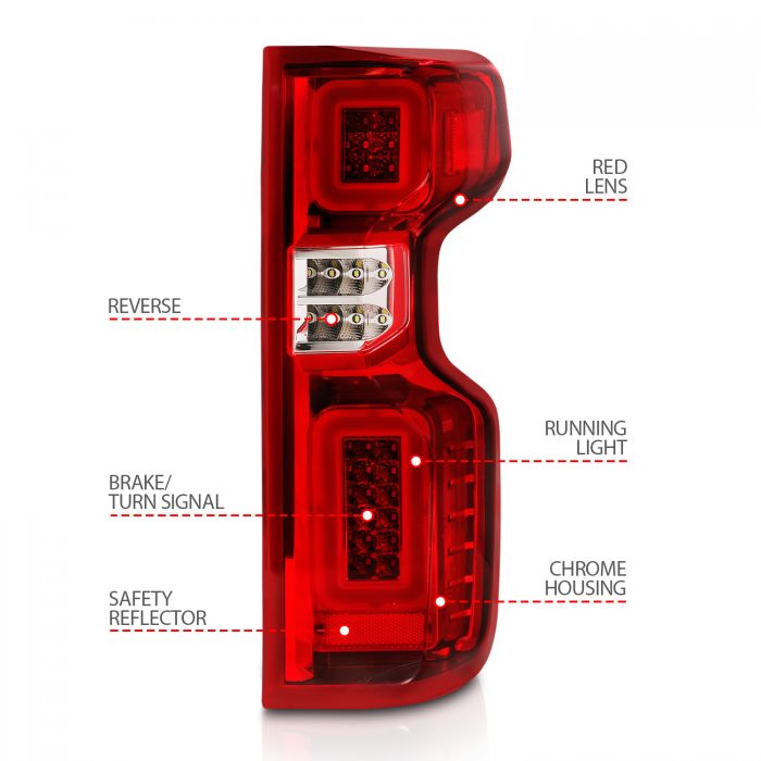ANZO - 2019-2021 CHEVROLET SILVERADO 1500 FULL LED TAILLIGHT CHROME HOUSING RED/CLEAR LENS (FACTORY LED MODELS)-Tail Lights-Deviate Dezigns (DV8DZ9)