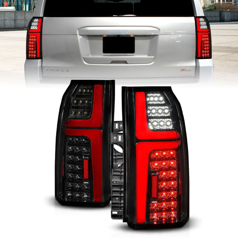ANZO - 2015-2020 CHEVROLET TAHOE/SUBURBAN FULL LED TAIL LIGHTS BLACK HOUSING SMOKE LENS WITH LIGHT BAR WITH SEQUENTIAL SIGNAL-Headlights-Deviate Dezigns (DV8DZ9)