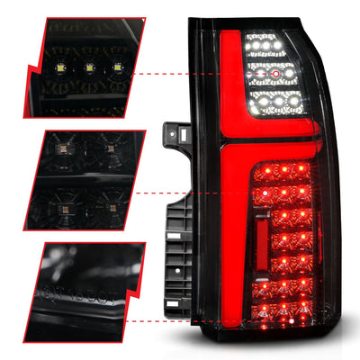 ANZO - 2015-2020 CHEVROLET TAHOE/SUBURBAN FULL LED TAIL LIGHTS BLACK HOUSING SMOKE LENS WITH LIGHT BAR WITH SEQUENTIAL SIGNAL-Headlights-Deviate Dezigns (DV8DZ9)