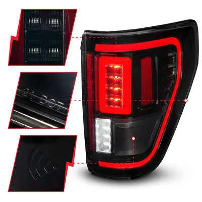 ANZO - FORD F-150 21-23 FULL LED TAIL LIGHTS BLACK HOUSING SMOKE LENS W/ INITIATION & SEQUENTIAL (FOR HALOGEN MODEL W/O BLIS & LED MODEL W/ BLIS SYSTEM)-Tail Lights-Deviate Dezigns (DV8DZ9)