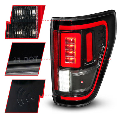 ANZO - FORD F-150 21-23 FULL LED TAIL LIGHTS BLACK HOUSING CLEAR LENS W/ INITIATION & SEQUENTIAL (FOR HALOGEN MODEL W/ BLIS SYSTEM)-Tail Lights-Deviate Dezigns (DV8DZ9)