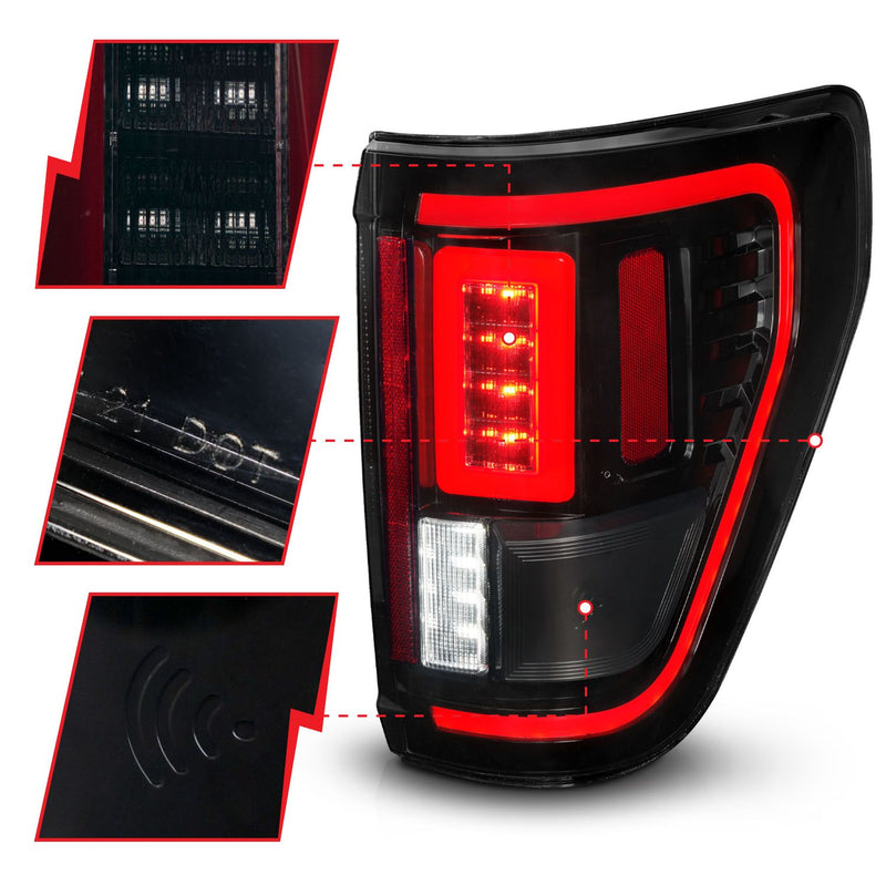 ANZO - FORD F-150 21-23 FULL LED TAIL LIGHTS BLACK HOUSING SMOKE LENS W/ INITIATION & SEQUENTIAL (FOR HALOGEN MODEL W/ BLIS SYSTEM)-Tail Lights-Deviate Dezigns (DV8DZ9)