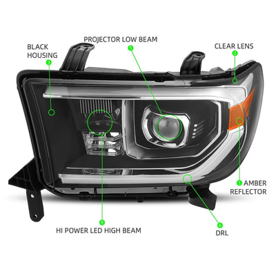 ALPHAREX - 07-13 Toyota Tundra PRO-Series Projector Headlights Black (W/O Level Adjuster)-Lighting-Deviate Dezigns (DV8DZ9)