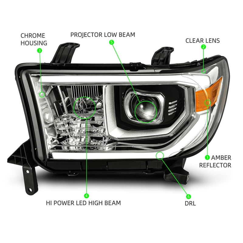 ALPHAREX - 07-13 Toyota Tundra/08-13 Toyota Sequoia LUXX-Series LED Projector Headlights Chrome (Without Level Adjuster)-Lighting-Deviate Dezigns (DV8DZ9)